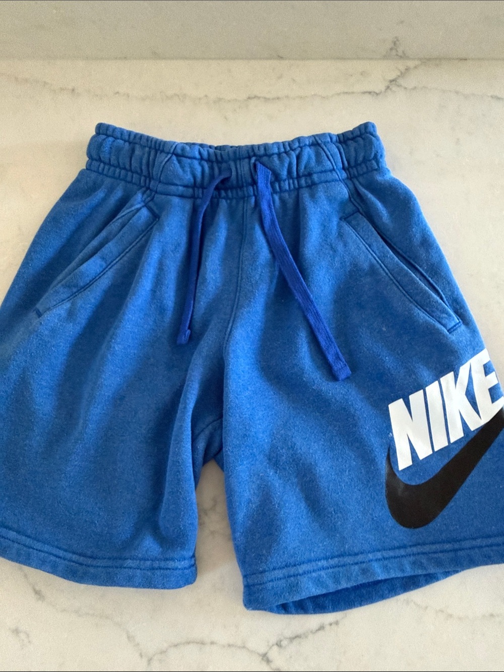 Boys small Nike Blue Logo Fleece Kids Shorts with Black Swoosh